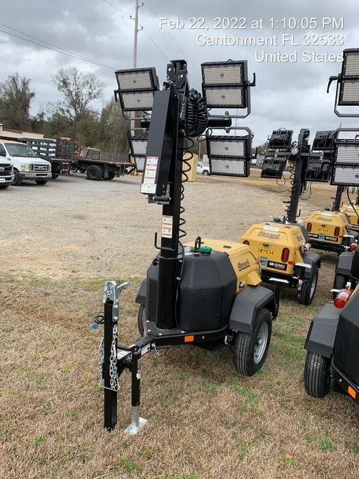 2022 Allmand NLV3GR (4) LED Light Fixture 350W, 23' Vertical Mast, 3kW Prime, Towable, Deep Sea L401, Leveling Jacks, Yanmar T4F 5.8hp