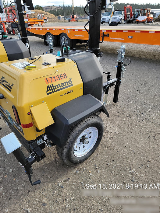 2021 Allmand NLV3GR (4) LED Light Fixture 350W, 23' Vertical Mast, 3kW Prime, Towable, Deep Sea L401, Leveling Jacks, Yanmar T4F 5.8hp