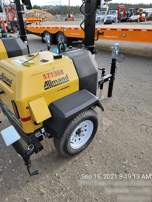 2021 Allmand NLV3GR (4) LED Light Fixture 350W, 23' Vertical Mast, 3kW Prime, Towable, Deep Sea L401, Leveling Jacks, Yanmar T4F 5.8hp