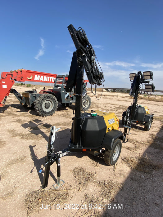 2022 Allmand NLV3GR (4) LED Light Fixture 350W, 23' Vertical Mast, 3kW Prime, Towable, Deep Sea L401, Leveling Jacks, Yanmar T4F 5.8hp