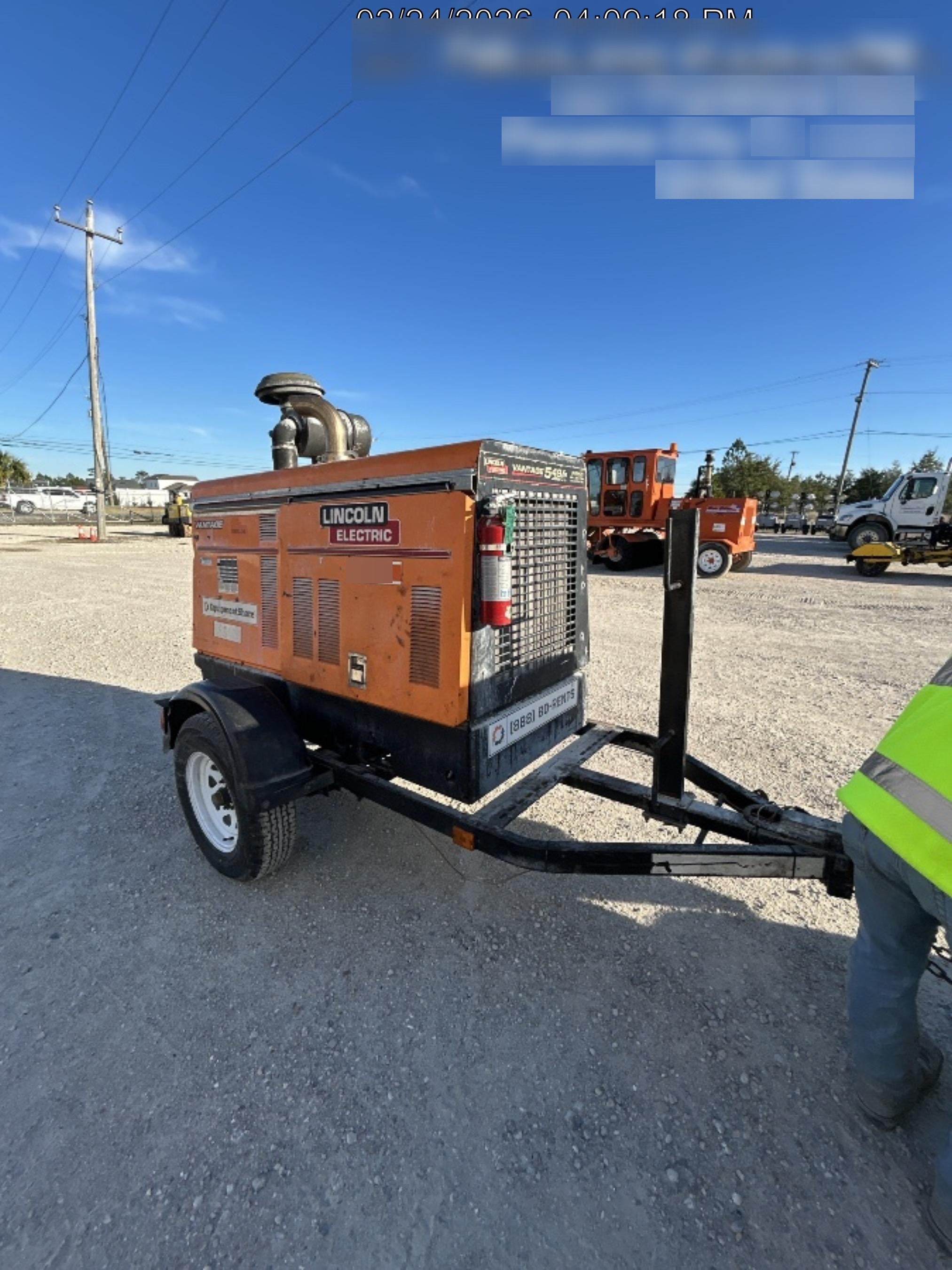 2021 Lincoln Electric Vantage 549X Ready Pak 3, ORANGE (includes trailer, cable rack, fender light kit)