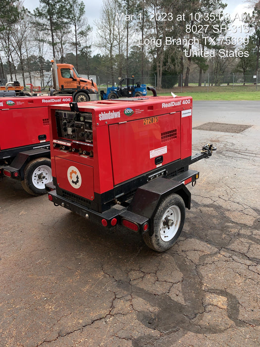 2022 Shindaiwa DGW400MDL Kubota D902 Engine, 23 HP, Dual Op Welder, Wire, Arc, Droop Stick, Tig, and CC Stick Functionality, Simulphase, 3 Phase and 1 Phase Gen Output, Single Axle NB Trlr, Slr Trckl Chrg 12V 12W, Fire Ext