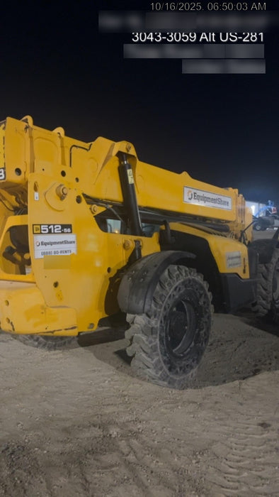 2019 JCB 512-56 109 HP w/CAB/HVAC, Beacon, Aux Hydraulics, Worklights, Solid Tires, 60" Carriage/Forks