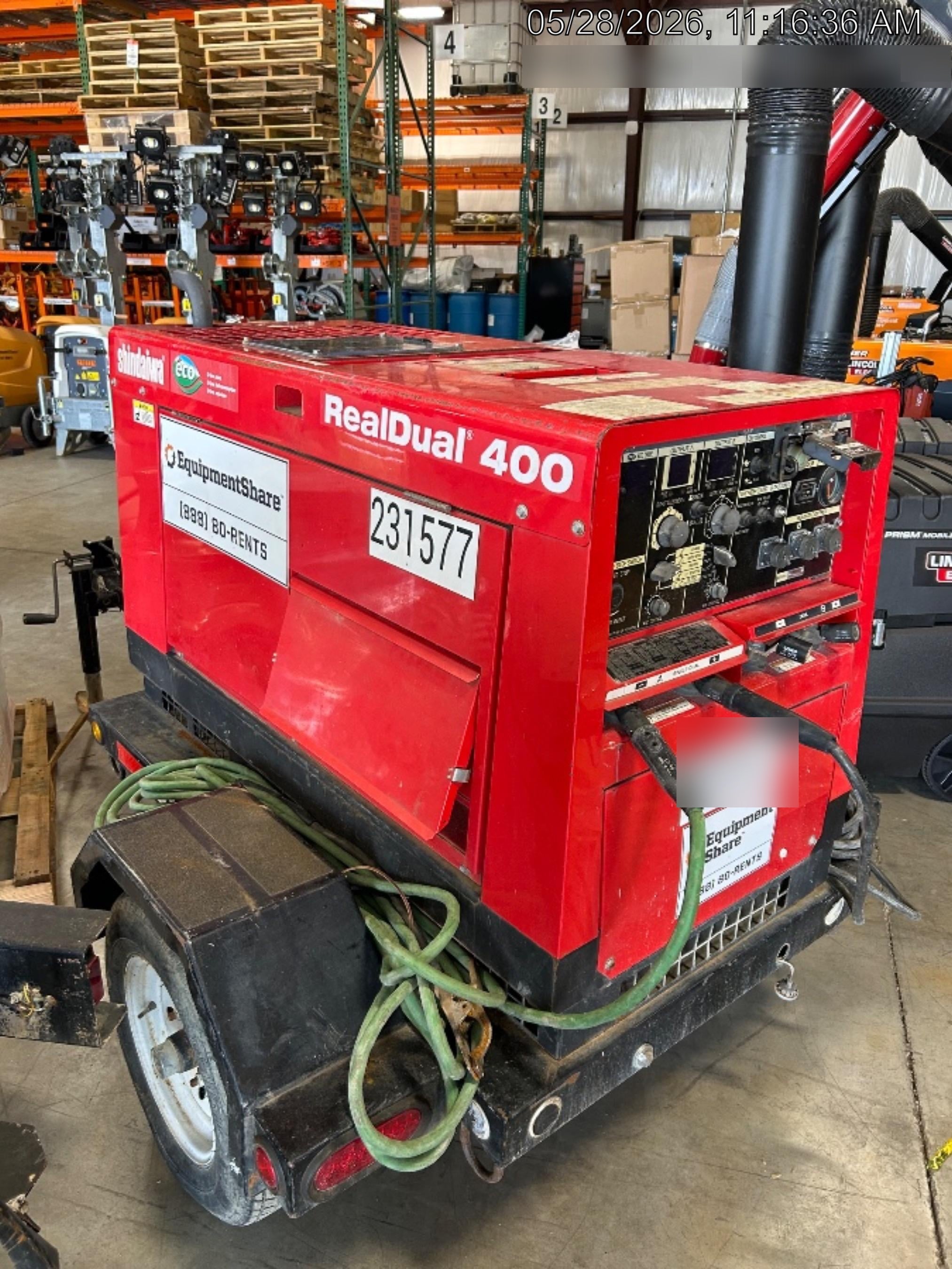 2022 Shindaiwa DGW400MDL Kubota D902 Engine, 23 HP, Dual Op Welder, Wire, Arc, Droop Stick, Tig, and CC Stick Functionality, Simulphase, 3 Phase and 1 Phase Gen Output, Single Axle NB Trlr, Slr Trckl Chrg 12V 12W, Fire Ext