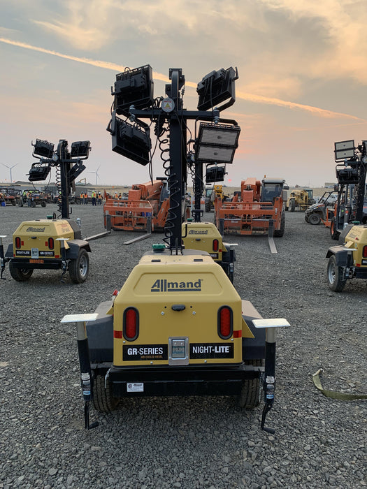 2020 Allmand NLV3GR (4) LED Light Fixture 350W, 23' Vertical Mast, 3kW Prime, Towable, Deep Sea L401, Leveling Jacks, Yanmar T4F 5.8hp