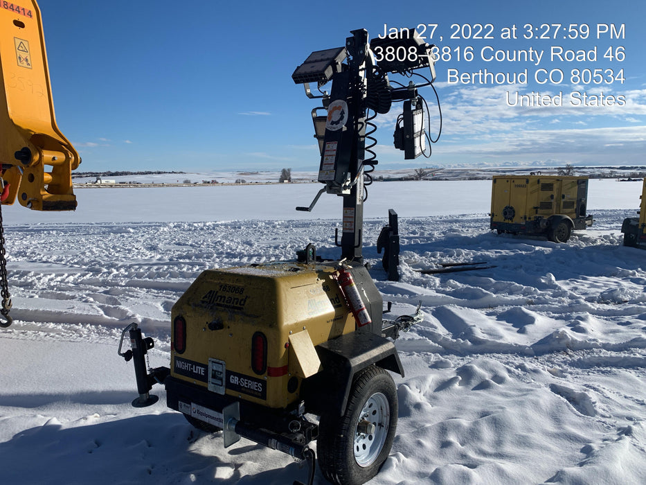 2021 Allmand NLV3GR (4) LED Light Fixture 350W, 23' Vertical Mast, 3kW Prime, Towable, Deep Sea L401, Leveling Jacks, Yanmar T4F 5.8hp