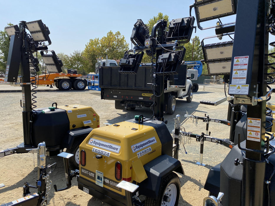 2021 Allmand NLV3GR (4) LED Light Fixture 350W, 23' Vertical Mast, 3kW Prime, Towable, Deep Sea L401, Leveling Jacks, Yanmar T4F 5.8hp