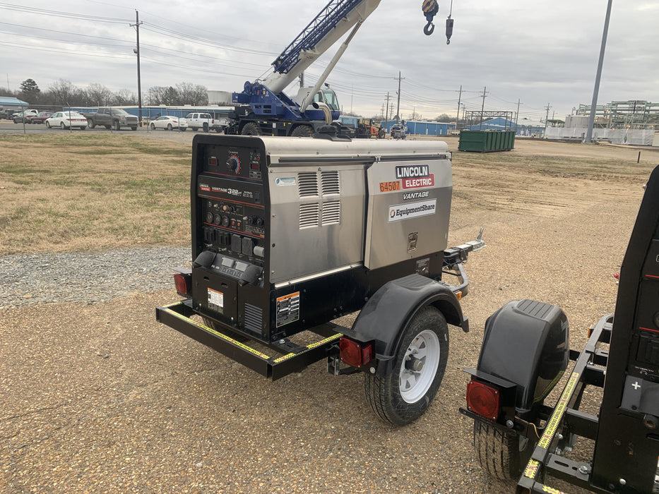 2019 Lincoln Electric Vantage 322 Welder Ready-Pak 3, Two wheel trailer, Fender and Light kit, Cable Rack