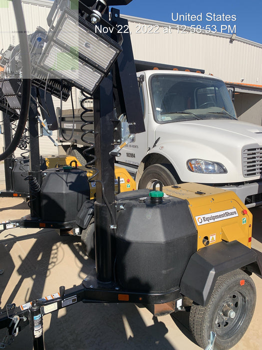 2022 Allmand NLV3GR (4) LED Light Fixture 350W, 23' Vertical Mast, 3kW Prime, Towable, Deep Sea L401, Leveling Jacks, Yanmar T4F 5.8hp