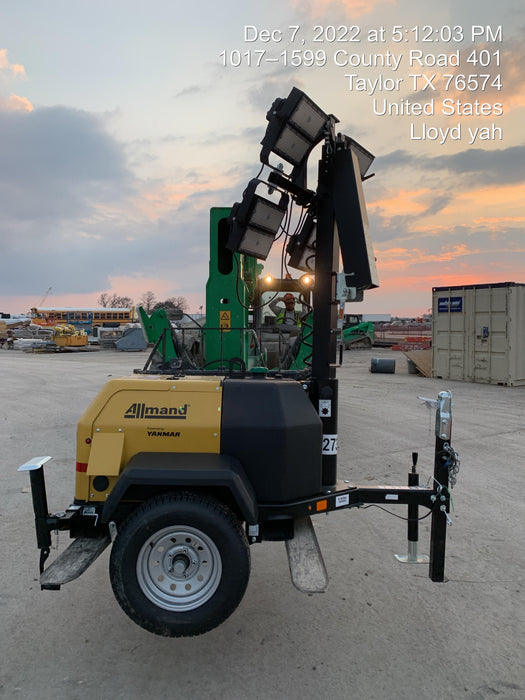 2022 Allmand NLV3GR (4) LED Light Fixture 350W, 23' Vertical Mast, 3kW Prime, Towable, ES Decals, T3