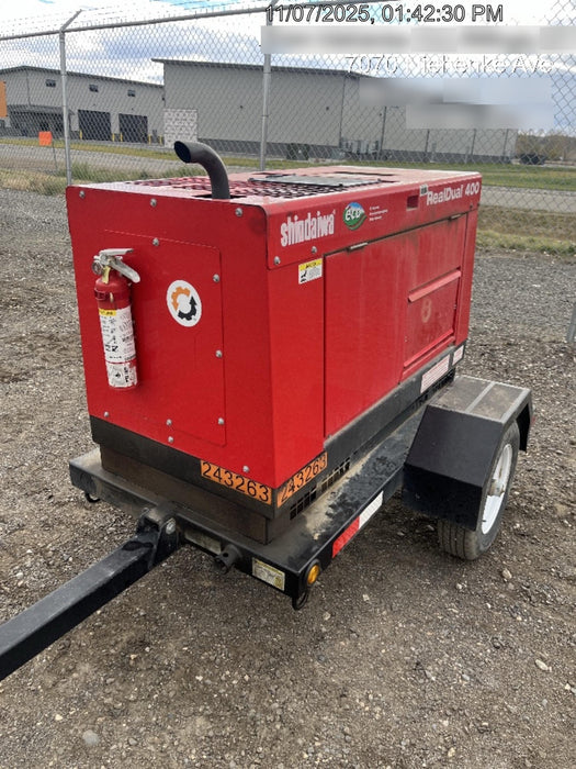 2022 Shindaiwa DGW400MDL Kubota D902 Engine, 23 HP, Dual Op Welder, Wire, Arc, Droop Stick, Tig, and CC Stick Functionality, Simulphase, 3 Phase and 1 Phase Gen Output, Single Axle NB Trlr, Slr Trckl Chrg 12V 12W, Fire Ext
