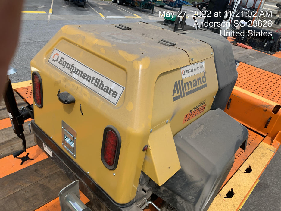 2021 Allmand NLV3GR (4) LED Light Fixture 350W, 23' Vertical Mast, 3kW Prime, Towable, Deep Sea L401, Leveling Jacks, Yanmar T4F 5.8hp