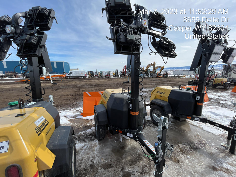 2022 Allmand NLV3GR (4) LED Light Fixture 350W, 23' Vertical Mast, 3kW Prime, Towable, ES Decals, T3