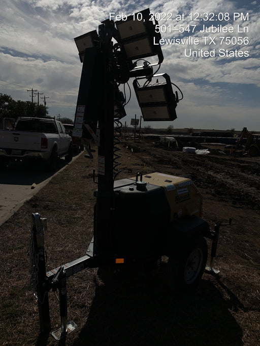 2022 Allmand NLV3GR (4) LED Light Fixture 350W, 23' Vertical Mast, 3kW Prime, Towable, Deep Sea L401, Leveling Jacks, Yanmar T4F 5.8hp