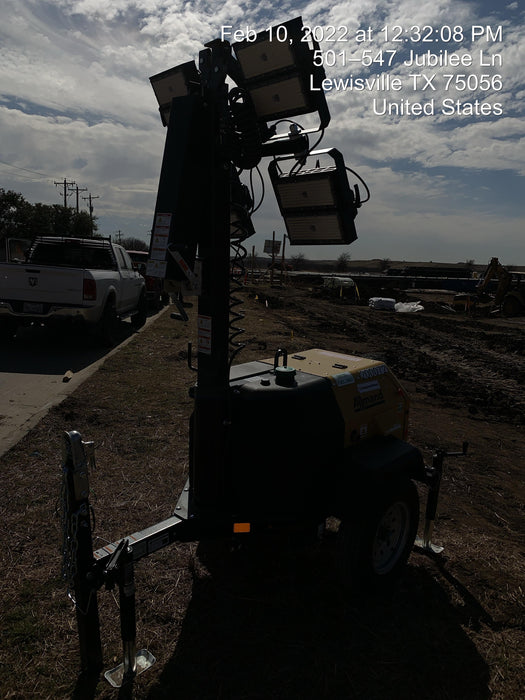 2022 Allmand NLV3GR (4) LED Light Fixture 350W, 23' Vertical Mast, 3kW Prime, Towable, Deep Sea L401, Leveling Jacks, Yanmar T4F 5.8hp