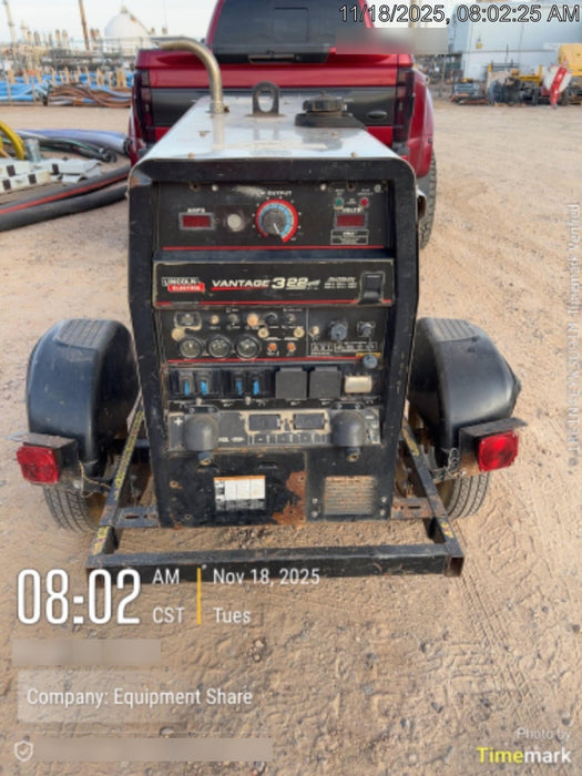 2019 Lincoln Electric Vantage 322 Welder Ready-Pak 3, Two wheel trailer, Fender and Light kit, Cable Rack