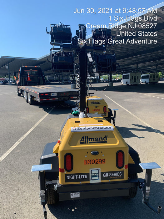 2021 Allmand NLV3GR (4) LED Light Fixture 350W, 23' Vertical Mast, 3kW Prime, Towable, Deep Sea L401, Leveling Jacks, Yanmar T4F 5.8hp