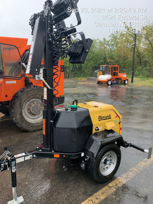 2021 Allmand NLV3GR (4) LED Light Fixture 350W, 23' Vertical Mast, 3kW Prime, Towable, Deep Sea L401, Leveling Jacks, Yanmar T4F 5.8hp