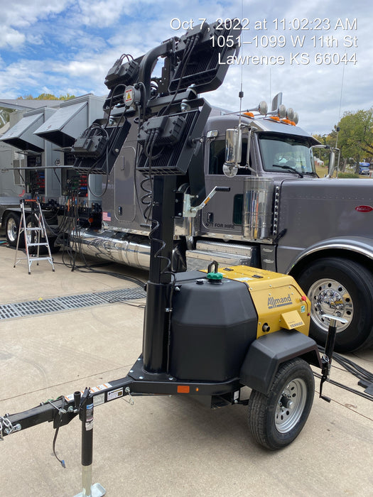 2022 Allmand NLV3GR (4) LED Light Fixture 350W, 23' Vertical Mast, 3kW Prime, Towable, ES Decals, T3