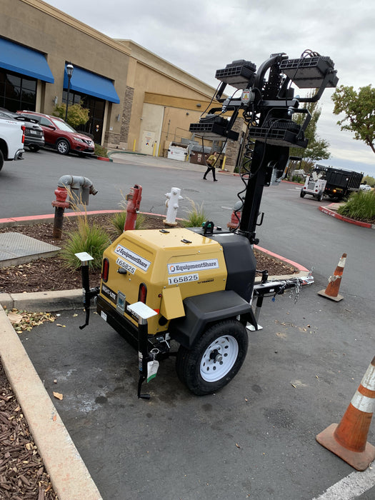 2021 Allmand NLV3GR (4) LED Light Fixture 350W, 23' Vertical Mast, 3kW Prime, Towable, Deep Sea L401, Leveling Jacks, Yanmar T4F 5.8hp