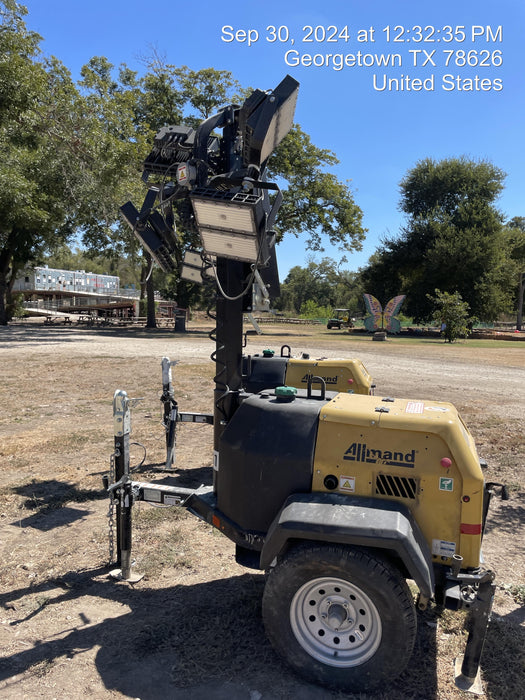 2022 Allmand NLV3GR (4) LED Light Fixture 350W, 23' Vertical Mast, 3kW Prime, Towable, ES Decals, T3