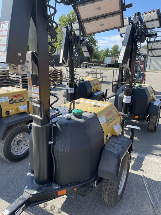 2022 Allmand NLV3GR (4) LED Light Fixture 350W, 23' Vertical Mast, 3kW Prime, Towable, Deep Sea L401, Leveling Jacks, Yanmar T4F 5.8hp