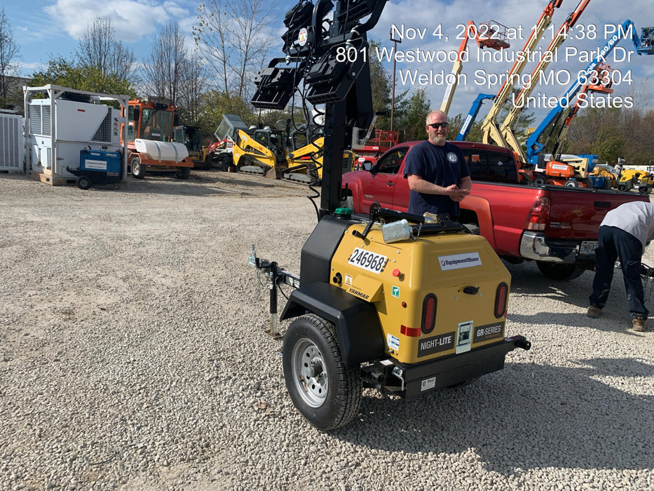 2022 Allmand NLV3GR (4) LED Light Fixture 350W, 23' Vertical Mast, 3kW Prime, Towable, ES Decals, T3