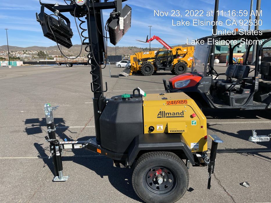 2022 Allmand NLV3GR (4) LED Light Fixture 350W, 23' Vertical Mast, 3kW Prime, Towable, ES Decals, T3