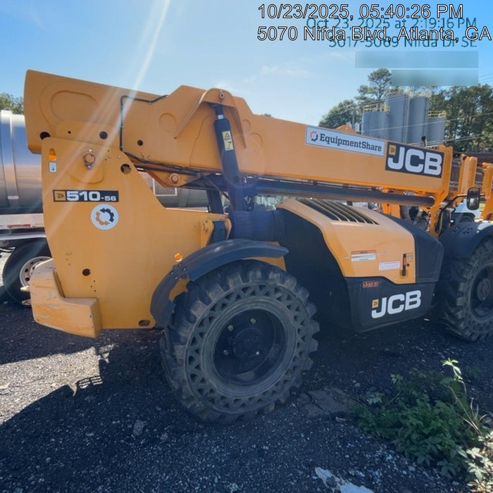 2019 JCB 510-56 Canopy, 74 HP, Solid Tires, STD Worklight, Beacon, Aux Hydraulics, Lifting Eye, Back up Alarm w/66" Carriage/60" Forks