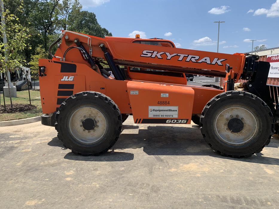 2019 Skytrak 6036 Cab/Heat/Air, Solid Tires, LED Work Lights, Beacon w/50" Carriage, 48" Pallet Forks