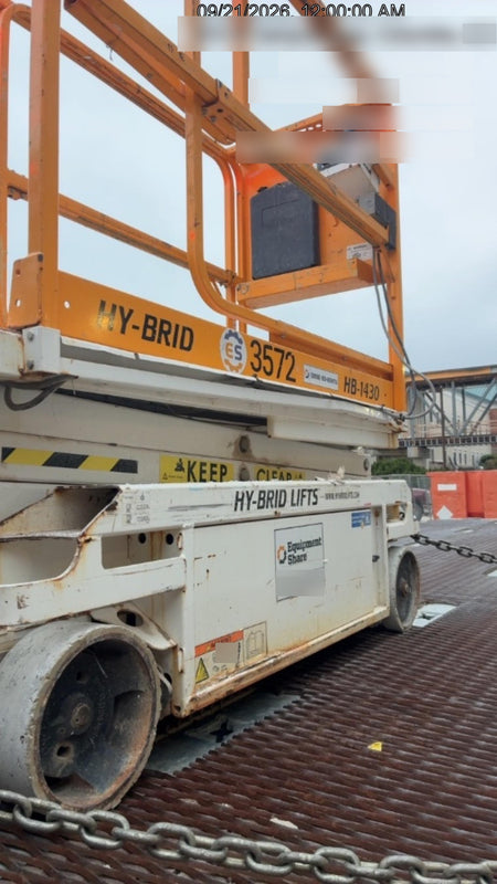 Custom Equipment HB-1430 Hy-Brid Scissor Lift
Platform capacity up to 670 lbs
Working height up to 20 ft
Weighs under 1,700 lbs
Non-marking wheels