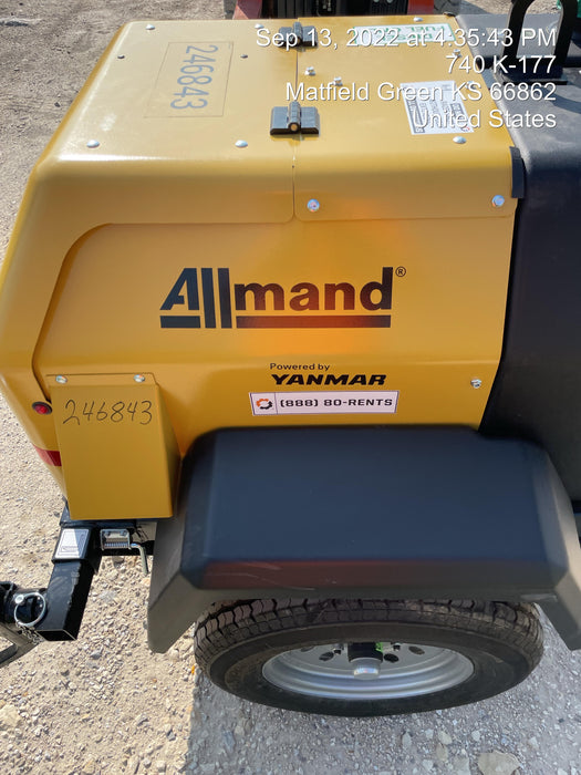 2022 Allmand NLV3GR (4) LED Light Fixture 350W, 23' Vertical Mast, 3kW Prime, Towable, ES Decals, T3