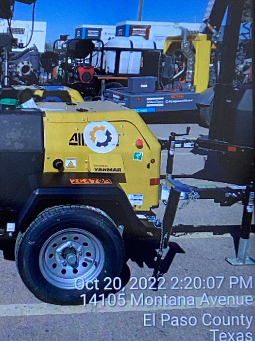 2022 Allmand NLV3GR (4) LED Light Fixture 350W, 23' Vertical Mast, 3kW Prime, Towable, ES Decals, T3