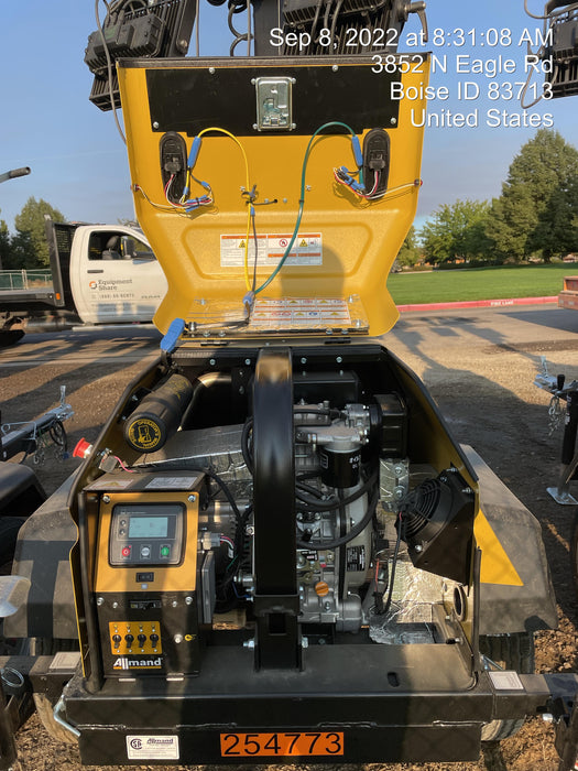 2022 Allmand NLV3GR (4) LED Light Fixture 350W, 23' Vertical Mast, 3kW Prime, Towable, ES Decals, T3