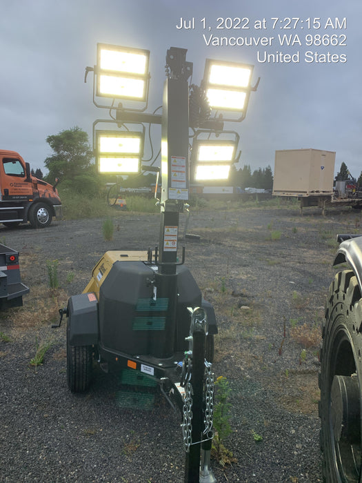 2022 Allmand NLV3GR (4) LED Light Fixture 350W, 23' Vertical Mast, 3kW Prime, Towable, Deep Sea L401, Leveling Jacks, Yanmar T4F 5.8hp