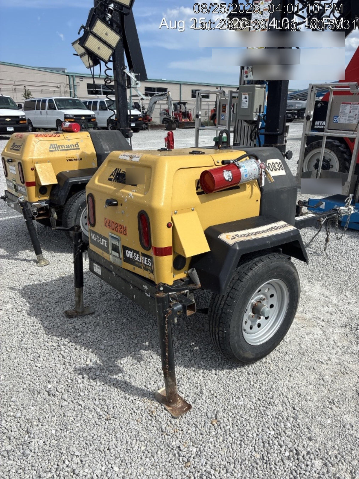 2022 Allmand NLV3GR (4) LED Light Fixture 350W, 23' Vertical Mast, 3kW Prime, Towable, Deep Sea L401, Leveling Jacks, Yanmar T4F 5.8hp