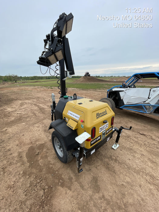 2022 Allmand NLV3GR (4) LED Light Fixture 350W, 23' Vertical Mast, 3kW Prime, Towable, ES Decals, T3