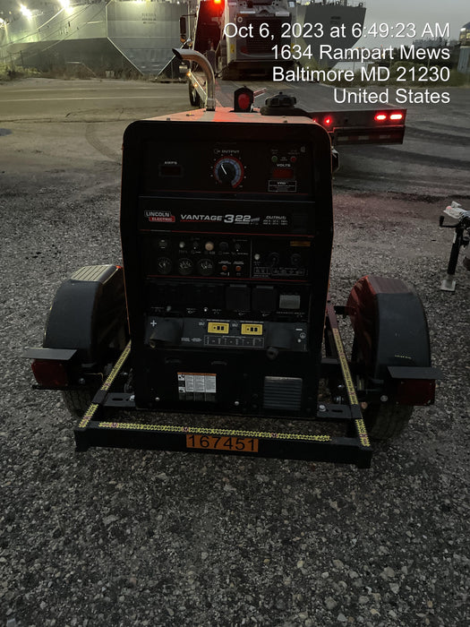 2021 Lincoln Electric Vantage 322 Vantage 322 Ready Pak 3 w/ Decals, ORANGE (includes trailer, cable rack, fender light kit) NO Telematics