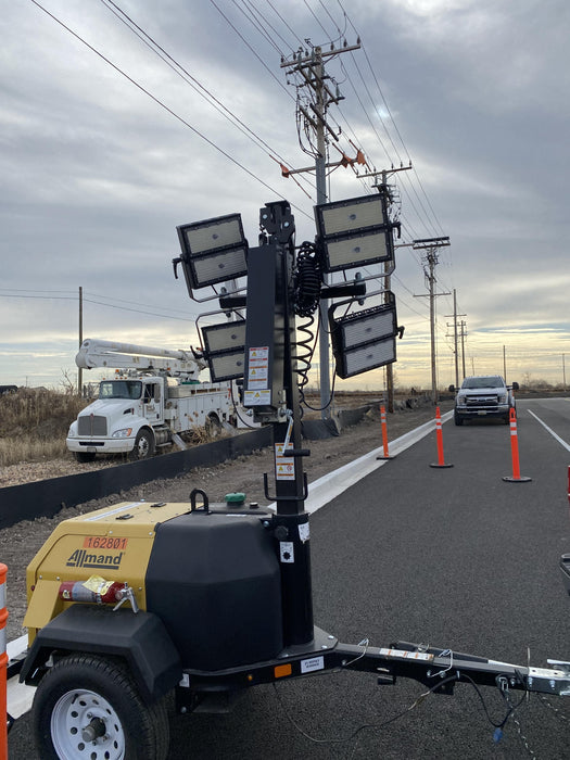 2021 Allmand NLV3GR (4) LED Light Fixture 350W, 23' Vertical Mast, 3kW Prime, Towable, Deep Sea L401, Leveling Jacks, Yanmar T4F 5.8hp