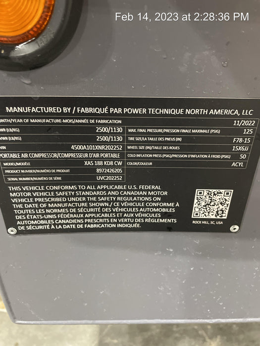 2022 ATLAS COPCO XAS188 CWK