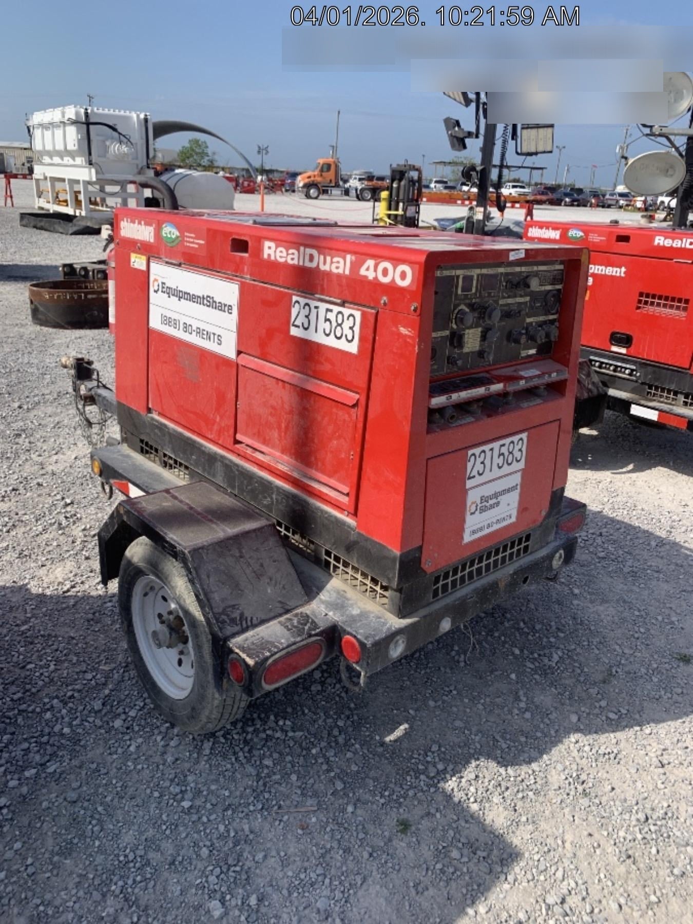 2022 Shindaiwa DGW400MDL Kubota D902 Engine, 23 HP, Dual Op Welder, Wire, Arc, Droop Stick, Tig, and CC Stick Functionality, Simulphase, 3 Phase and 1 Phase Gen Output, Single Axle NB Trlr, Slr Trckl Chrg 12V 12W, Fire Ext