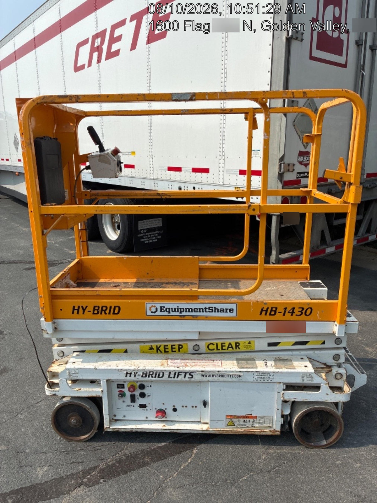 Custom Equipment HB-1430 <ul>
 <li>Hy-Brid Scissor Lift</li>
  <li>Platform capacity up to 670 lbs.</li>
  <li>Working height up to 20 ft</li>
  <li>Weighs under 1,700 lbs.</li>
  <li>Non-marking wheels </li>
</ul>