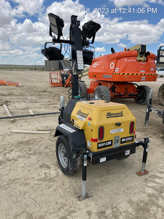 2022 Allmand NLV3GR (4) LED Light Fixture 350W, 23' Vertical Mast, 3kW Prime, Towable, ES Decals, T3