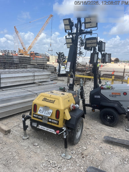 2022 Allmand NLV3GR (4) LED Light Fixture 350W, 23' Vertical Mast, 3kW Prime, Towable, Deep Sea L401, Leveling Jacks, Yanmar T4F 5.8hp