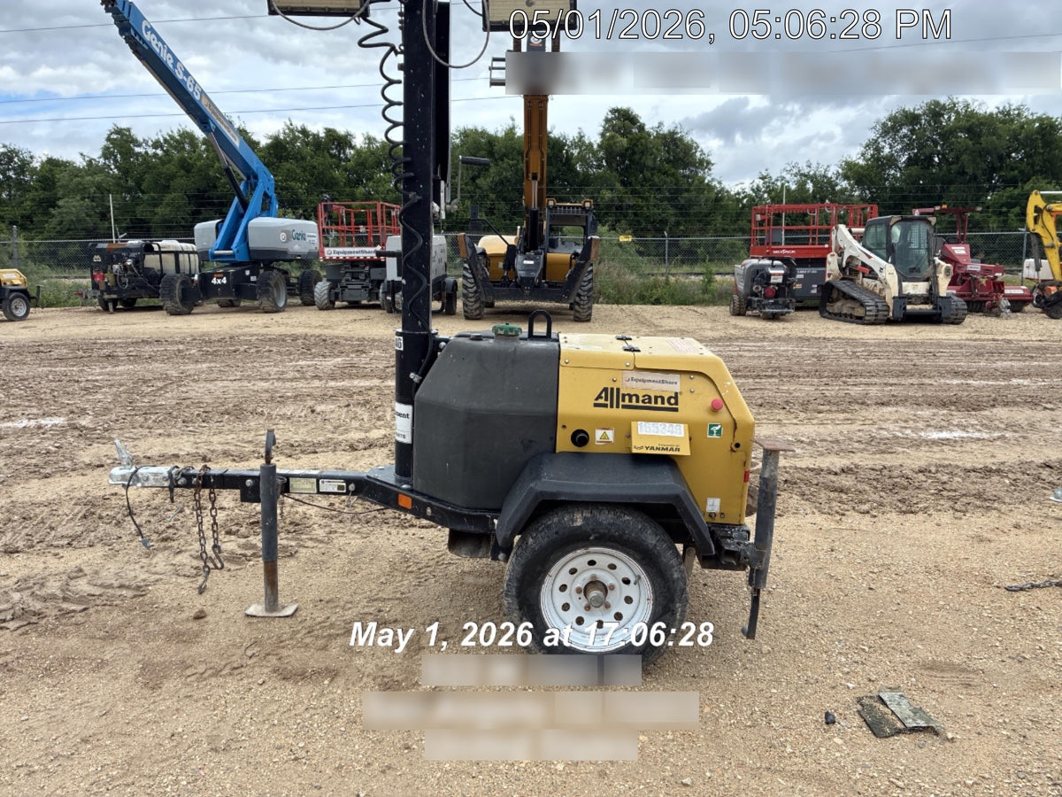 2021 Allmand NLV3GR (4) LED Light Fixture 350W, 23' Vertical Mast, 3kW Prime, Towable, Deep Sea L401, Leveling Jacks, Yanmar T4F 5.8hp