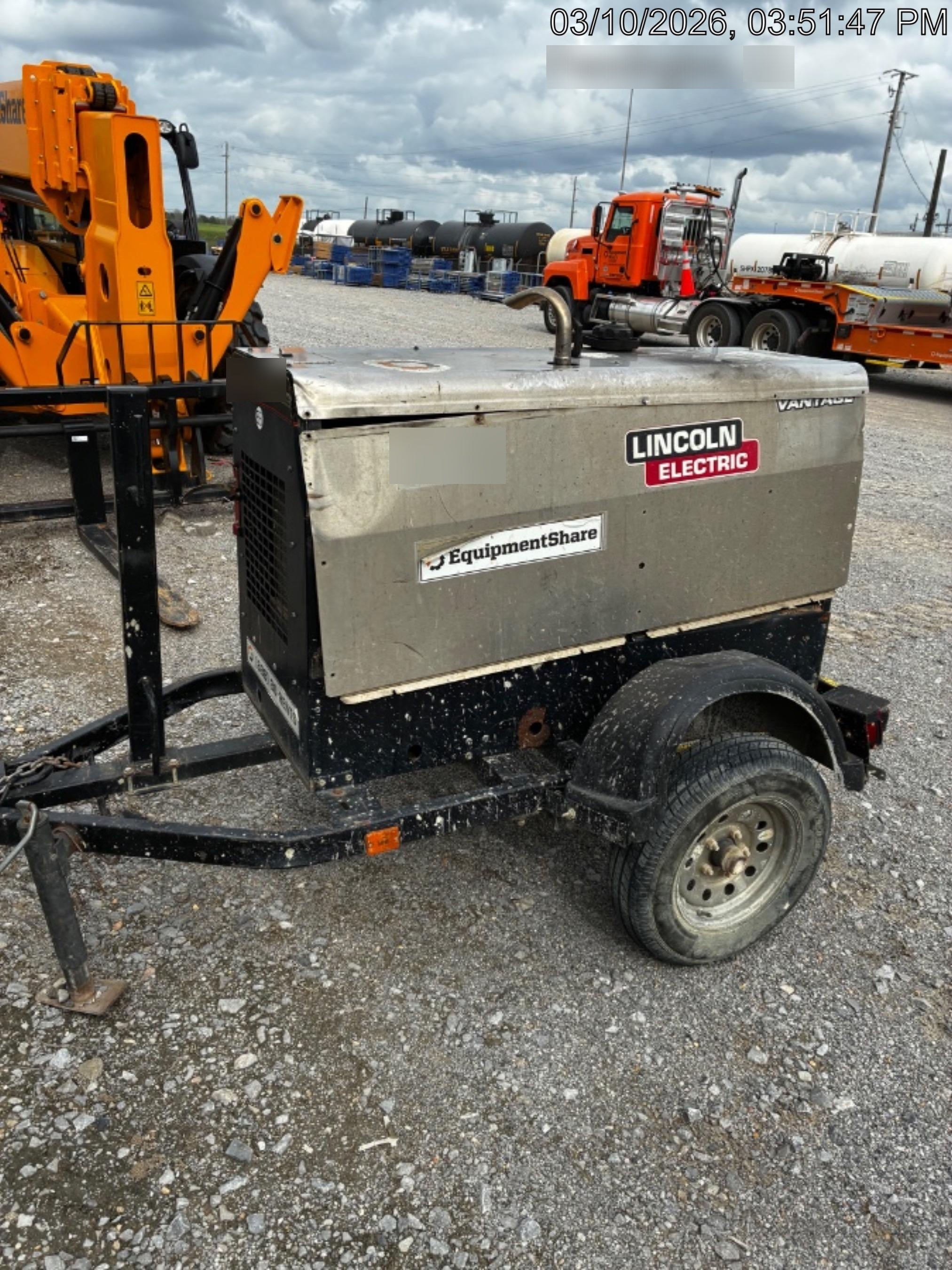 2019 Lincoln Electric Vantage 322 Welder Ready-Pak 3, Two wheel trailer, Fender and Light kit, Cable Rack