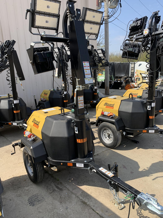 2022 Allmand NLV3GR (4) LED Light Fixture 350W, 23' Vertical Mast, 3kW Prime, Towable, Deep Sea L401, Leveling Jacks, Yanmar T4F 5.8hp