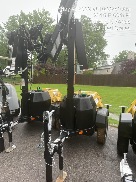 2022 Allmand NLV3GR (4) LED Light Fixture 350W, 23' Vertical Mast, 3kW Prime, Towable, Deep Sea L401, Leveling Jacks, Yanmar T4F 5.8hp