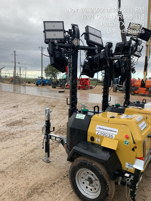 2022 Allmand NLV3GR (4) LED Light Fixture 350W, 23' Vertical Mast, 3kW Prime, Towable, Deep Sea L401, Leveling Jacks, Yanmar T4F 5.8hp