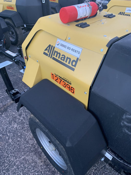 2021 Allmand NLV3GR (4) LED Light Fixture 350W, 23' Vertical Mast, 3kW Prime, Towable, Deep Sea L401, Leveling Jacks, Yanmar T4F 5.8hp